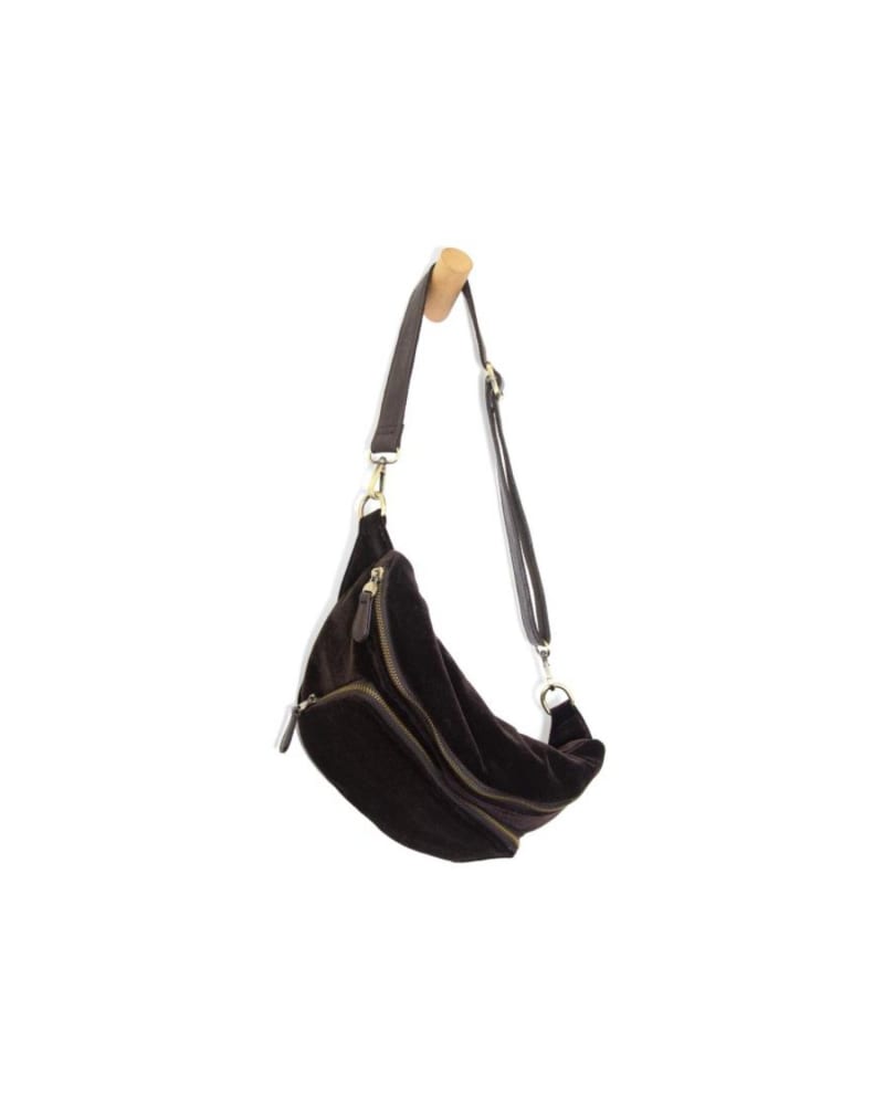 Front of a size O/S Women'S Velvet Rory Organizer Sling/Belt Bag in Espresso in Espresso by Joy Accessories. | dia_product_style_image_id:330718